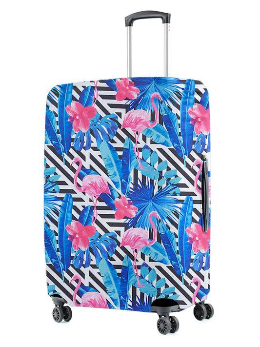 Stretchable Printed Protective Luggage Bag Cover Large- Dark Blue