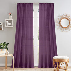 Pack of 2 Solid Linen Sheer Long Door Curtains- Purple