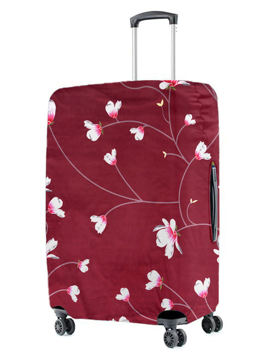 Stretchable Printed Protective Luggage Bag Cover Large- Maroon