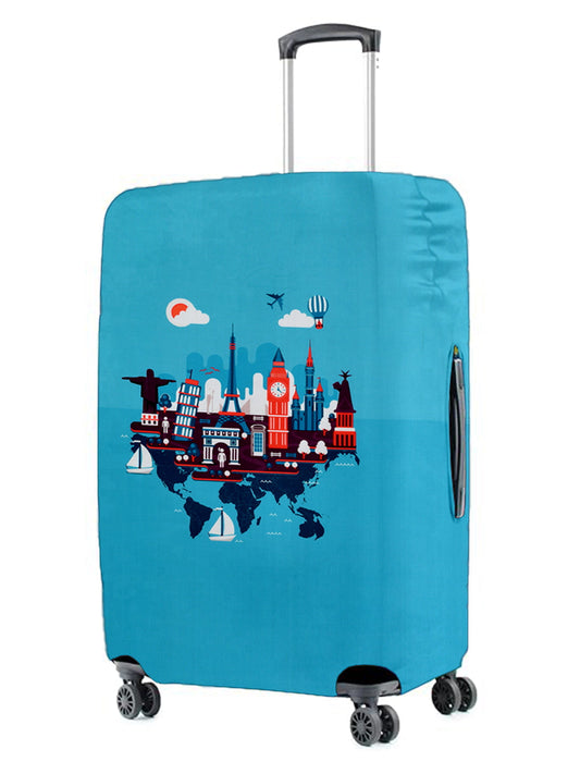 Stretchable Printed Protective Luggage Bag Cover Small- Light Blue