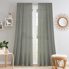 Pack of 2 Solid Linen Sheer Long Door Curtains- Grey