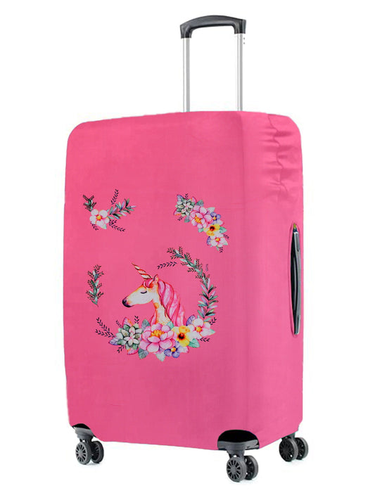 Stretchable Printed Protective Luggage Bag Cover Small- Pink