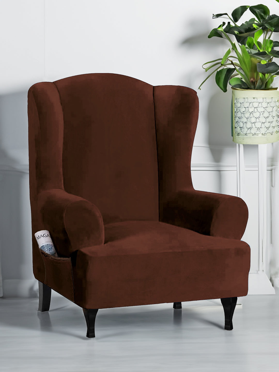 stretchable-velvet-wingback-chair-cover-brown