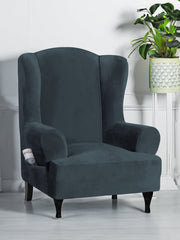 Stretchable Velvet Wingback Chair Cover-Black