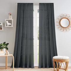 Pack of 2 Solid Linen Sheer Door Curtains- Black