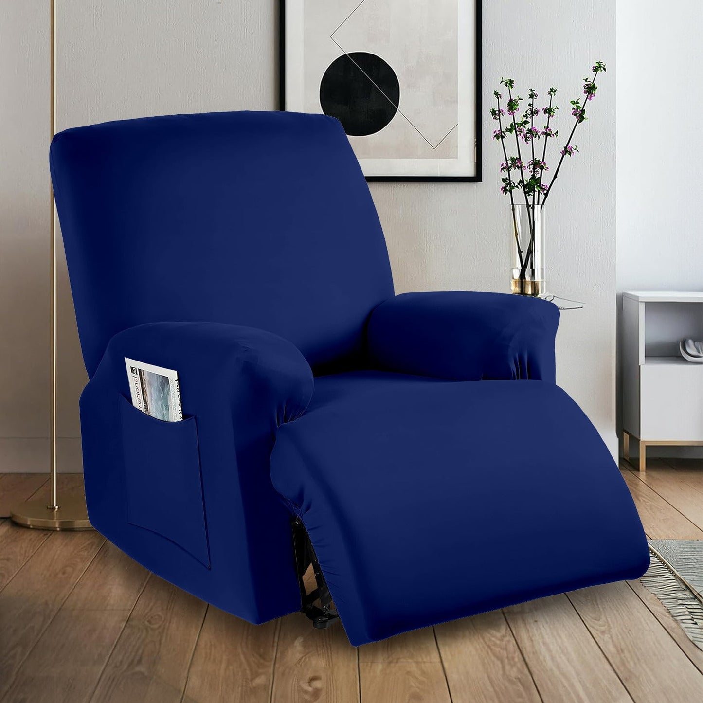Stretchable Polyester Solid Recliner Cover- Blue