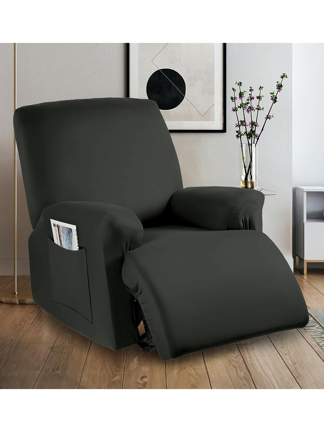 Stretchable Polyester Solid Recliner Cover- Dark Grey