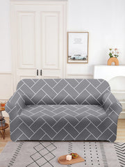 ElasticGeometric Printed Sofa Cover 3 Seater-Grey