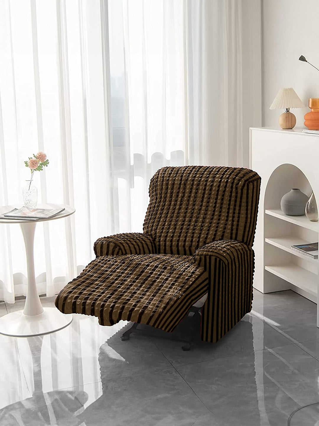 Stretchable Bubble Recliner Cover With Skirt-Brown