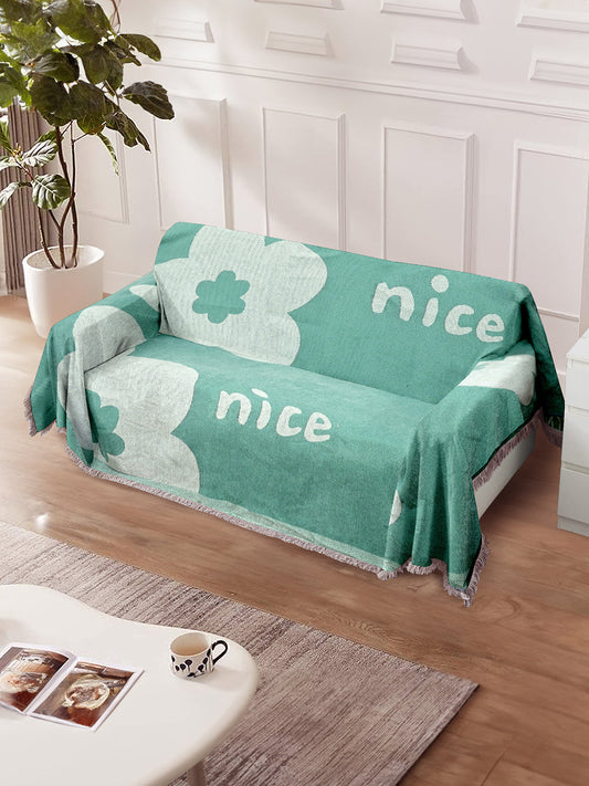 Reversible Sofa Blanket Cover with Tassels 3 Seater- Turquoise