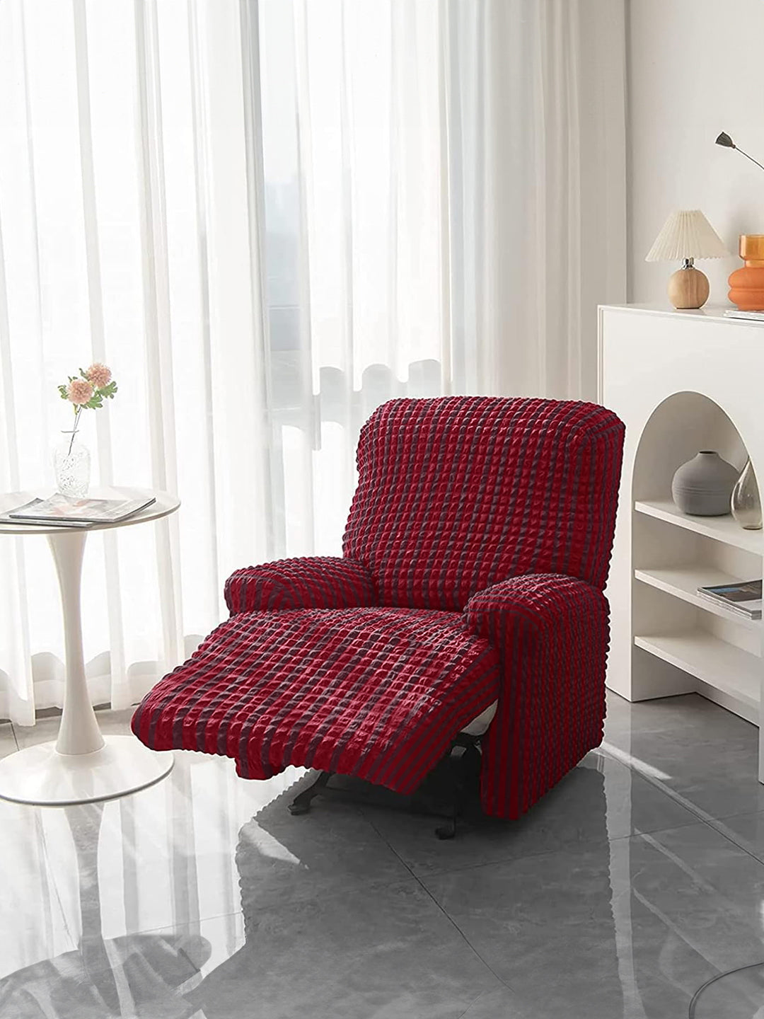 Stretchable Bubble Recliner Cover With Skirt-Maroon