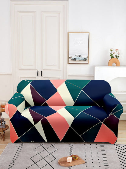 Elastic Geometric Printed Sofa Cover 3 Seater- Navy Blue