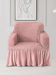 Elastic StretchableFrill 1 Seater Sofa Cover-Pink