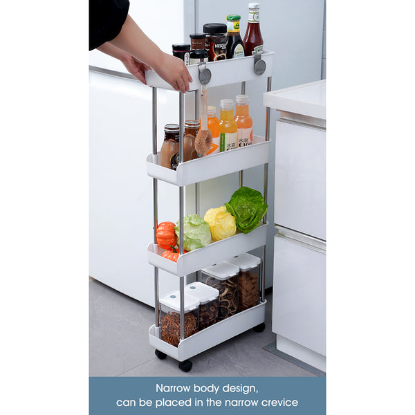 Cortina Heavy Duty Plastic Storage 4 TierShelves for Home Kitchen Garage Bathroom | Multipurpose Tiered Rack Organizer with Wheels | Strong Load-Bearing Modular Storage Unit | 40.5x13x91