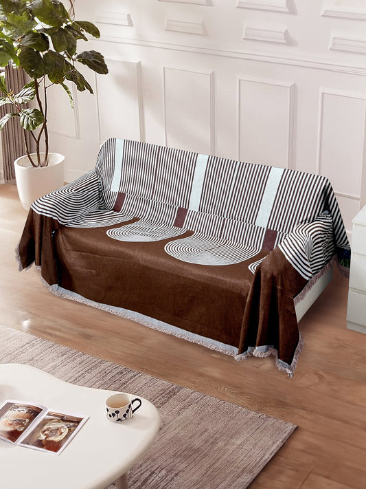Reversible Sofa Blanket Cover with Tassels 2 Seater- Brown