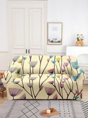 ElasticFloral Printed Sofa Cover 2 Seater-Cream