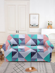 ElasticGeometric Printed Sofa Cover 2 Seater-Multi