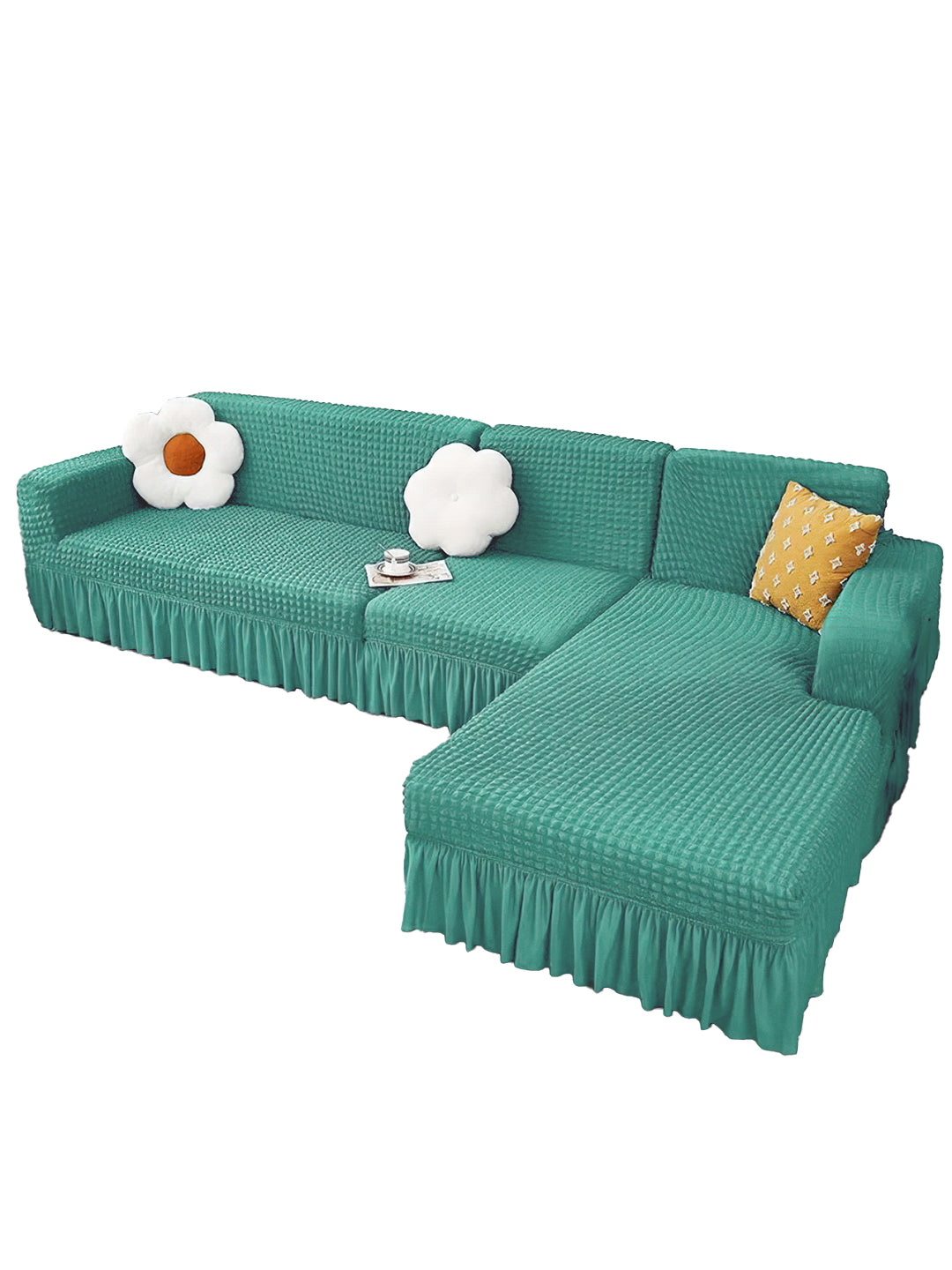 Stretchable Frill 3+2 Seater-Mint Green