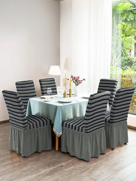 Pack of 6 Stretchable Dining Chair Cover with Frill - Grey