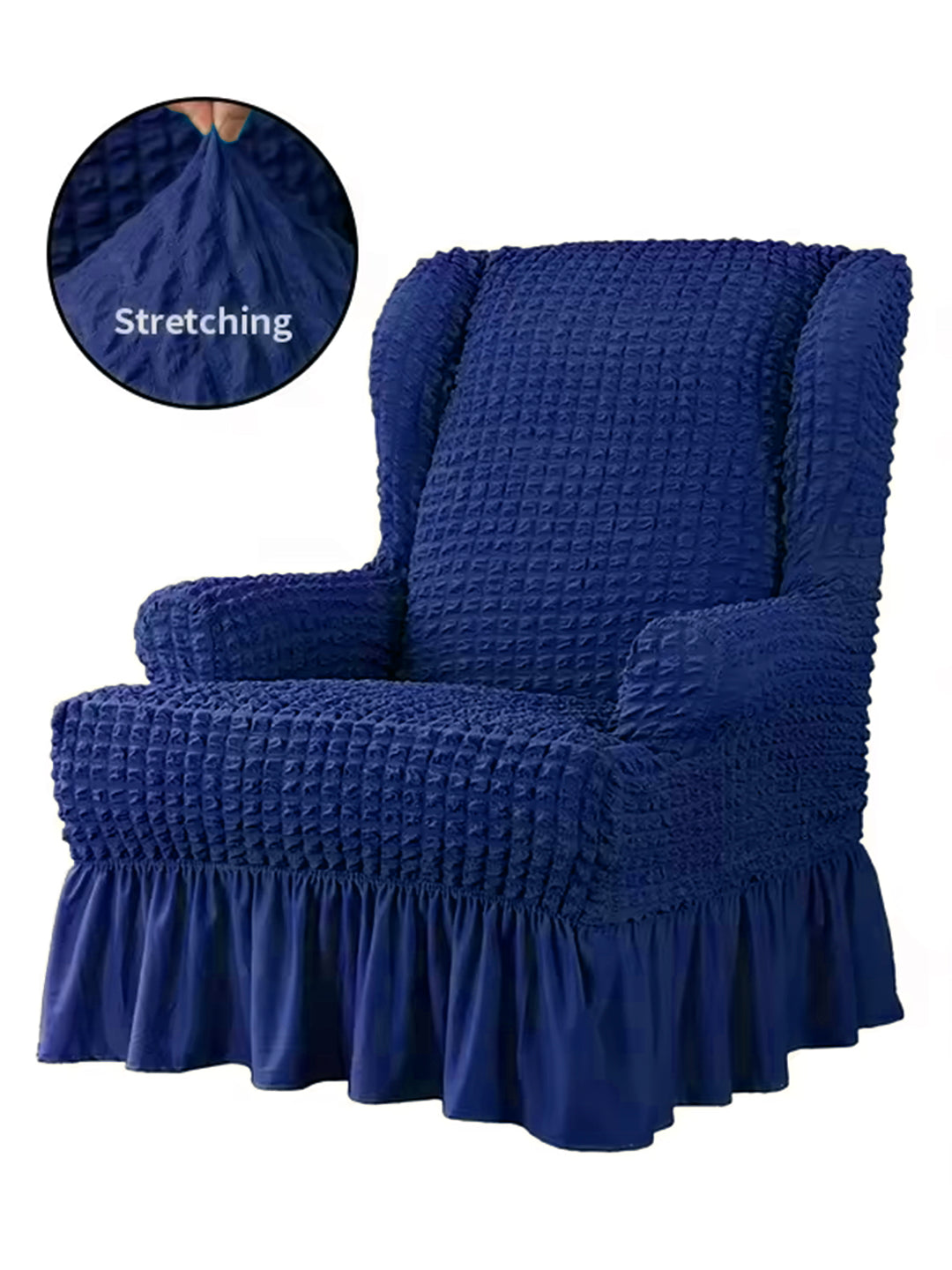 Stretchable Bubble Wingback Chair Cover-Navy Blue