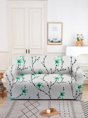 ElasticFloral Printed Sofa Cover 2 Seater-White