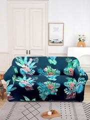 ElasticFloral Printed Sofa Cover 3 Seater-Teal