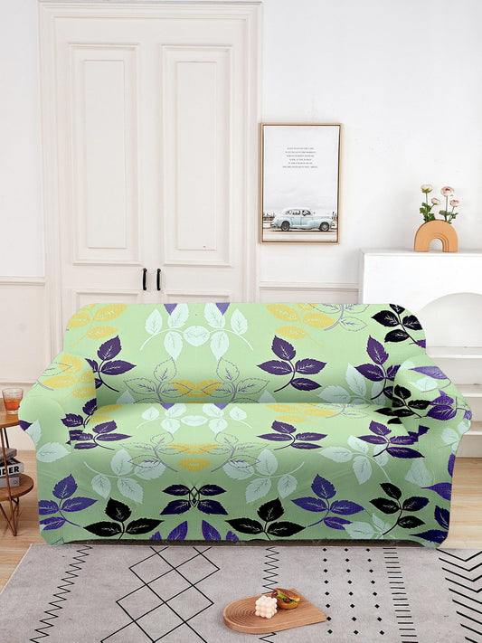 Elastic Floral Printed Sofa Cover 2 Seater- Green
