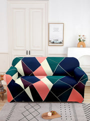 ElasticGeometric Printed Sofa Cover 3 Seater-Blue