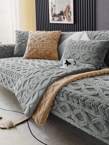 Durable Microfiber Sofa Toper Set | Solid Grey Chenille |Machine Washable with Straps