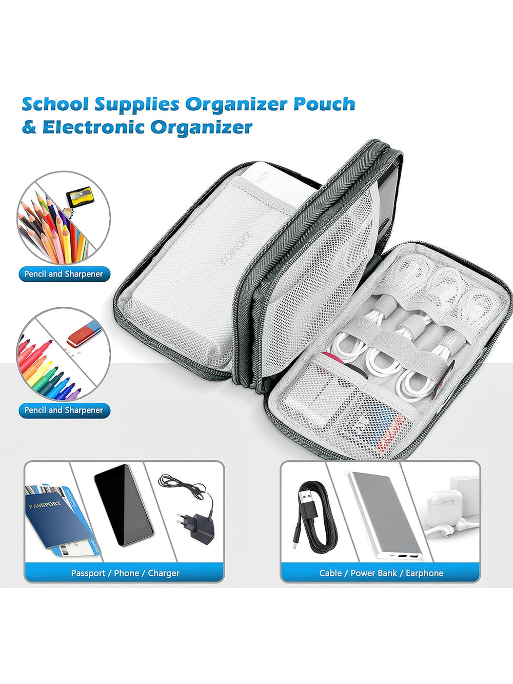 Electronics Accessories Organizer Bag (Pack of 1) Solid Nylon