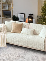 Ultimate Comfort Solid Chenille Microfiber Sofa Slipcover Set | Durable Anti Slip | Cream