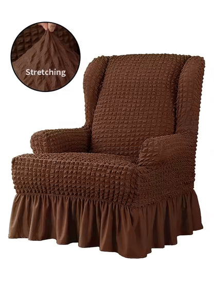 Stretchable Bubble Wingback Chair Cover-Brown