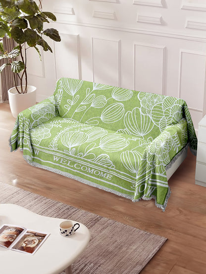 Reversible Sofa Blanket Cover with Tassels 2 Seater- Green