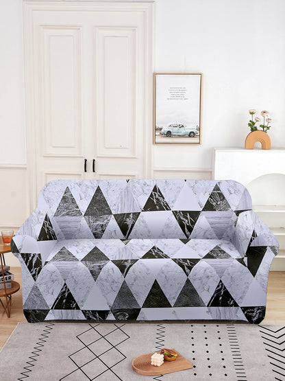 Elastic Geometric Printed Sofa Cover 3 Seater- Grey