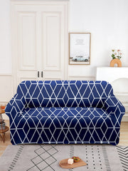 ElasticChecks Printed Sofa Cover 3 Seater-Blue & White