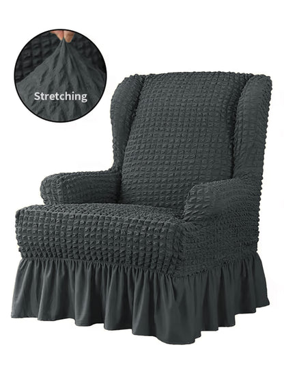 Stretchable Bubble Wingback Chair Cover-Maroon