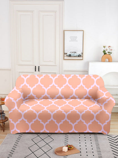 ElasticDigital Printed Sofa Cover 2 Seater-Peach