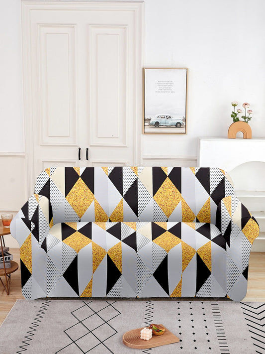 Elastic Geometric Printed Sofa Cover 2 Seater- Yellow