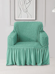 Elastic StretchableFrill 1 Seater Sofa Cover-Mint Green