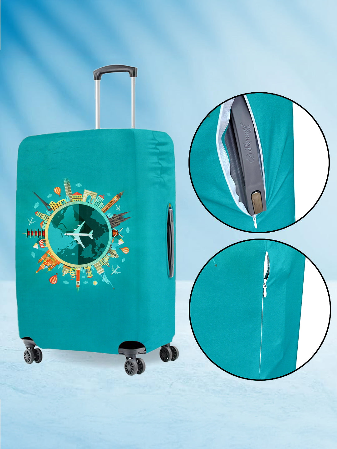 Stretchable Printed Protective Luggage Bag Cover Large- Teal
