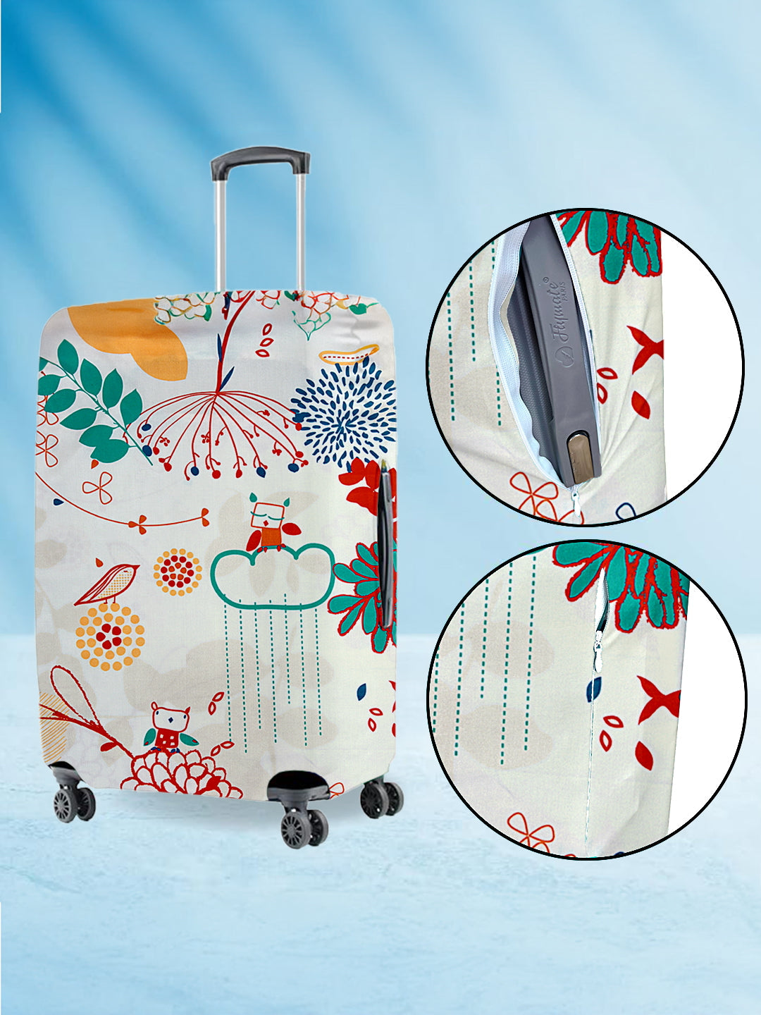 Stretchable Printed Protective Luggage Bag Cover Small- White