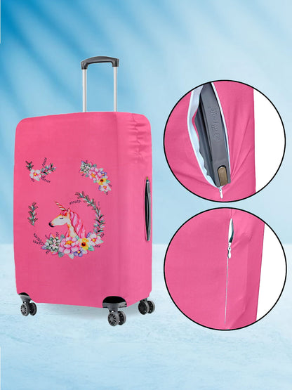 Stretchable Printed Protective Luggage Bag Cover Large- Pink