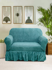 Elastic Stretchable Jacquard Sofa Cover with Frill 1 Seater-Teal