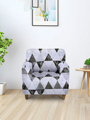 ElasticGeometric Printed Sofa Cover 1 Seater-Grey