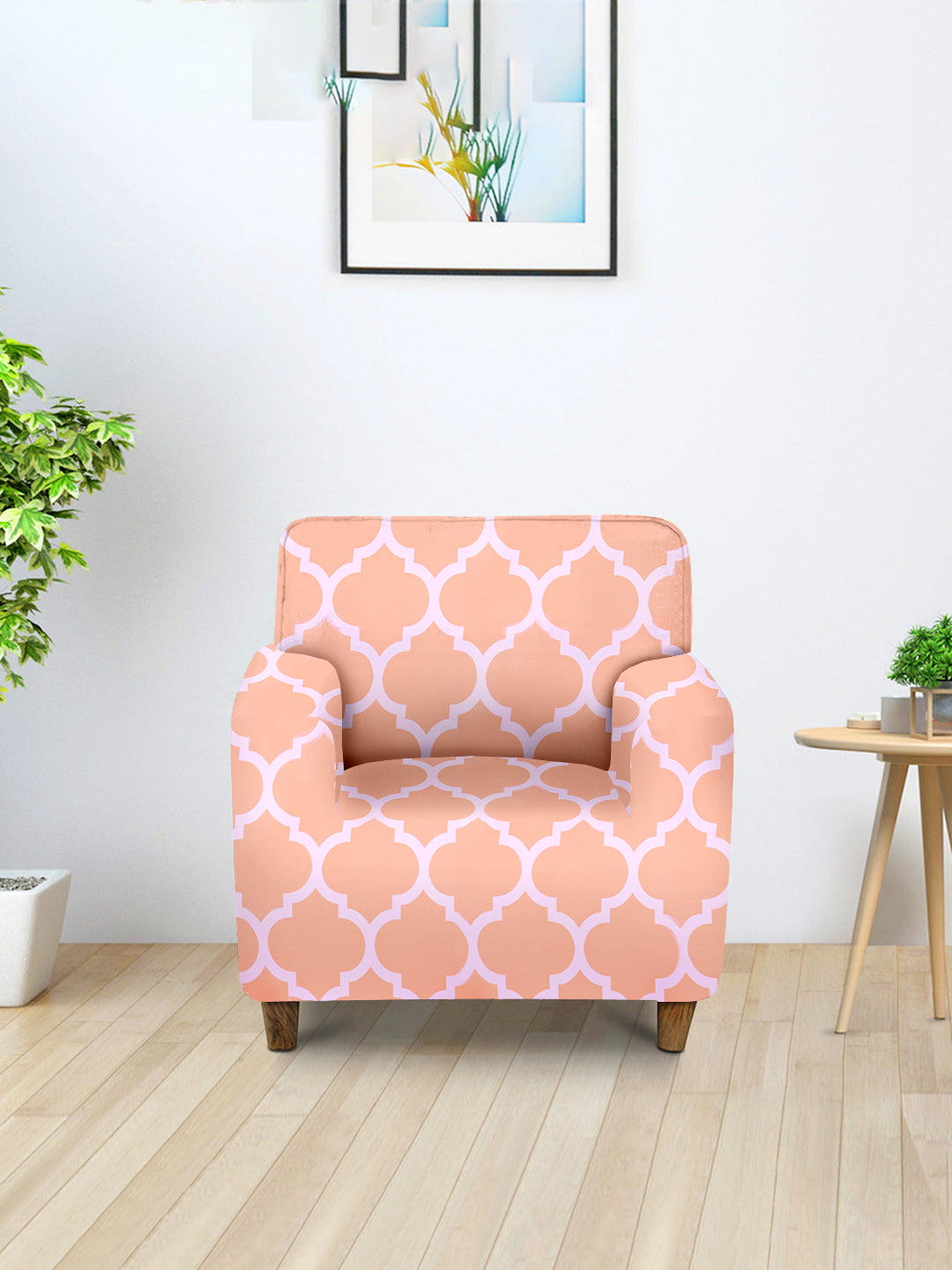 Elastic Digital Printed Sofa Cover 1 Seater- Peach