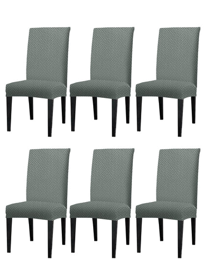 Stretchable Jacquard Dining Chair Cover Set of 6 -Grey