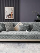 Durable Microfiber Sofa Toper Set | Solid Grey Chenille |Machine Washable with Straps