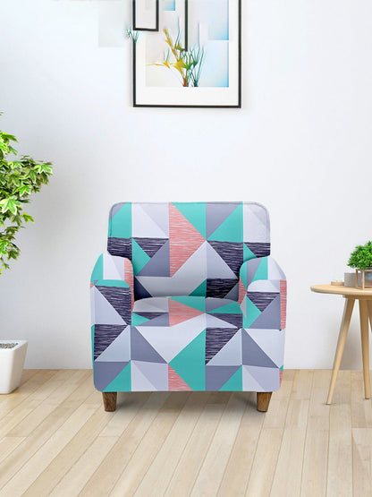 ElasticGeometric Printed Sofa Cover 1 Seater-Multi