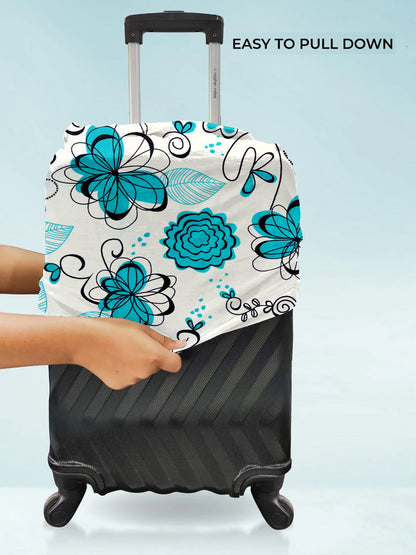 Stretchable Printed Protective Luggage Bag Cover Medium- Turquoise