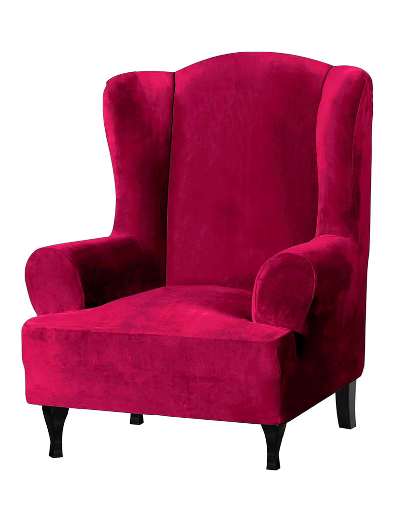 Stretchable Velvet Wingback Chair Cover-Red